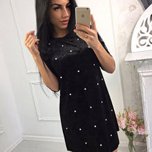 Load image into Gallery viewer, Susi&amp;Rita Elegant Pearl Beaded Velvet Dress Women 2019 Half Sleeve Short Party Dresses Autumn Winter Mini Dress Vestidos Jurken